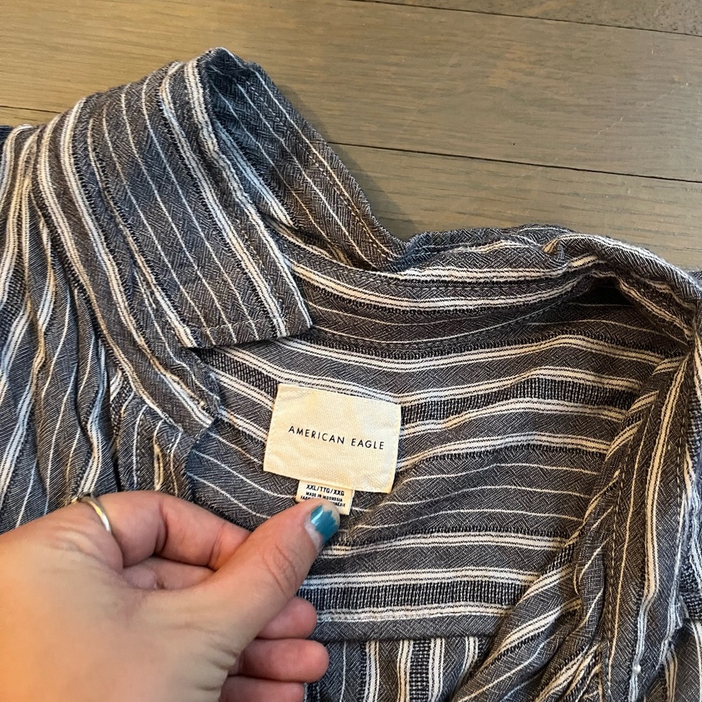 American Eagle Striped Button Down Tie Front Top - image 4